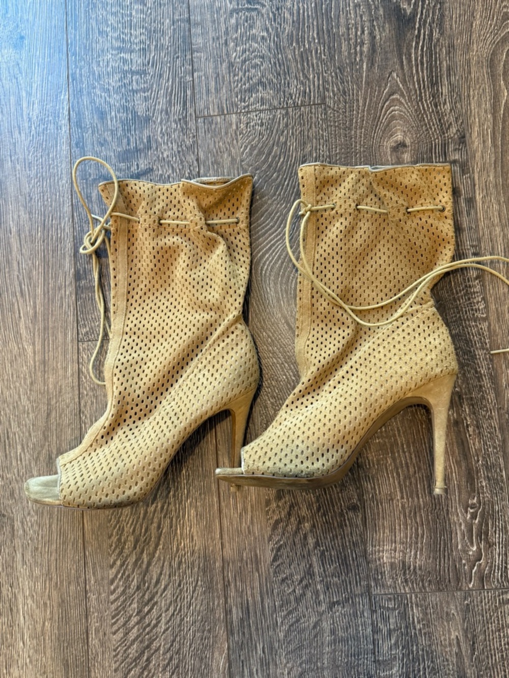 Steve Madden Women’s Tan Peep-Toe Lace-Up High Heel Booties - Size 9.5